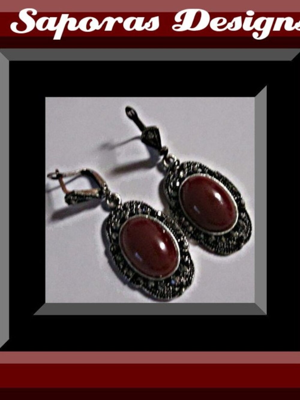 Tibetan Silver Vintage Dangle Earrings With Red Bead & Black Rhinestones